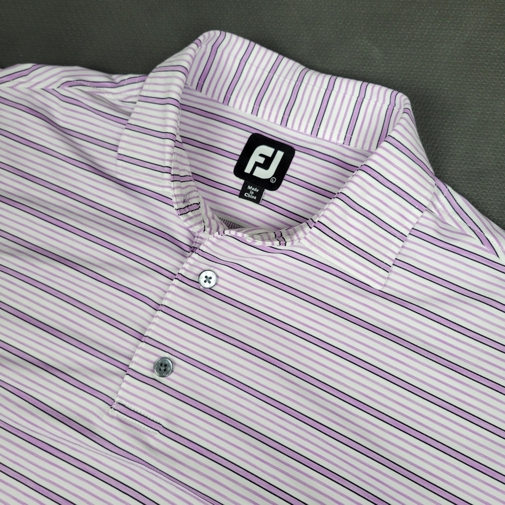 Footjoy Golf Performance Polo Men's Large Striped Purple Short Sleeve